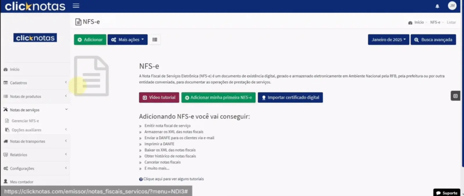 Sistema emissor de notas fiscais NF-e.